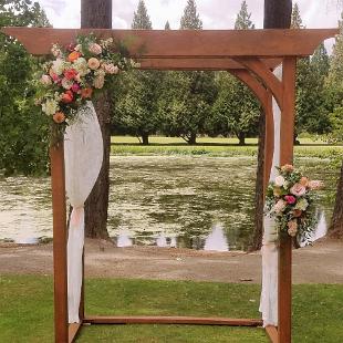 CF09248-Wood Arbor with Peach and Coral Floral Swags