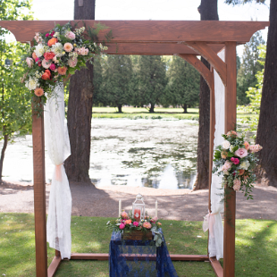 CF09290-Wood Arbor with Coral and Pink Floral Sprays