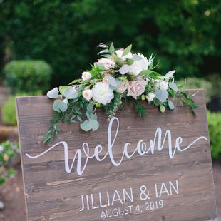 FT0765-Welcome Sign with Eucalyptus and Blush and White Flowers