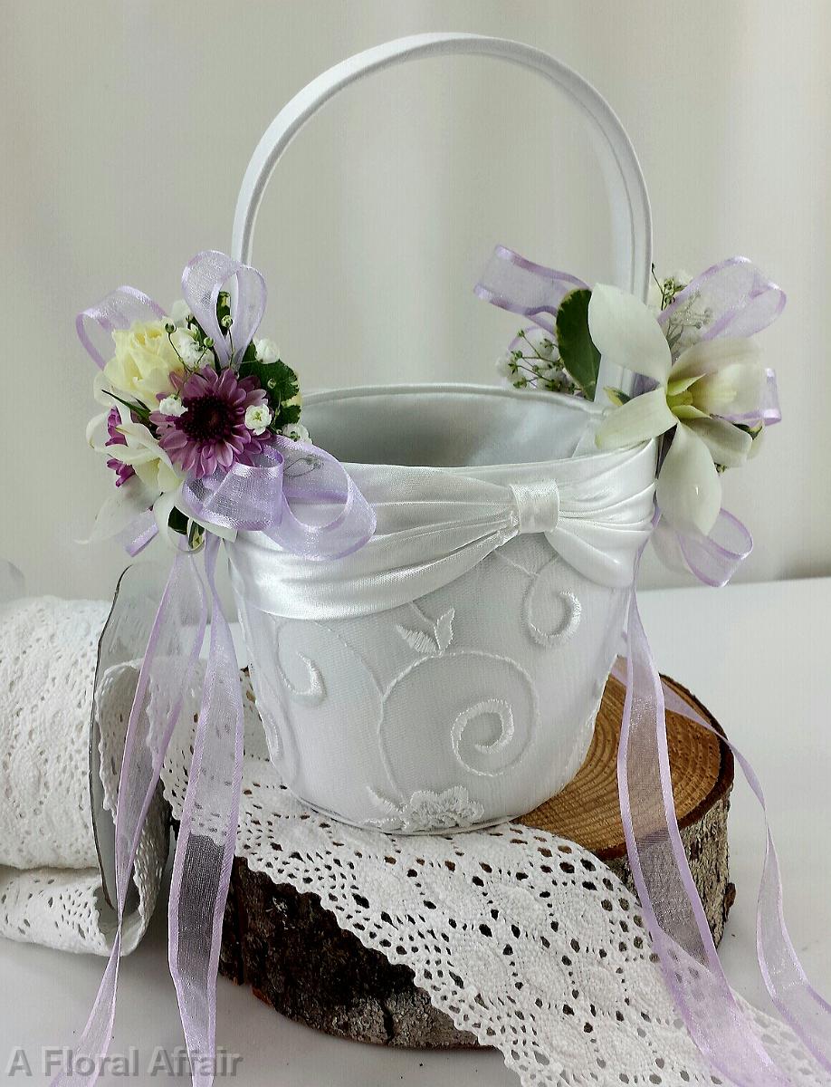 BG0080-Lavender and White Romantic Garden Flower Girl Basket