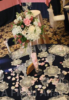 RF1019-Soft Pink and White Romantic Garden Tall Centerpiece