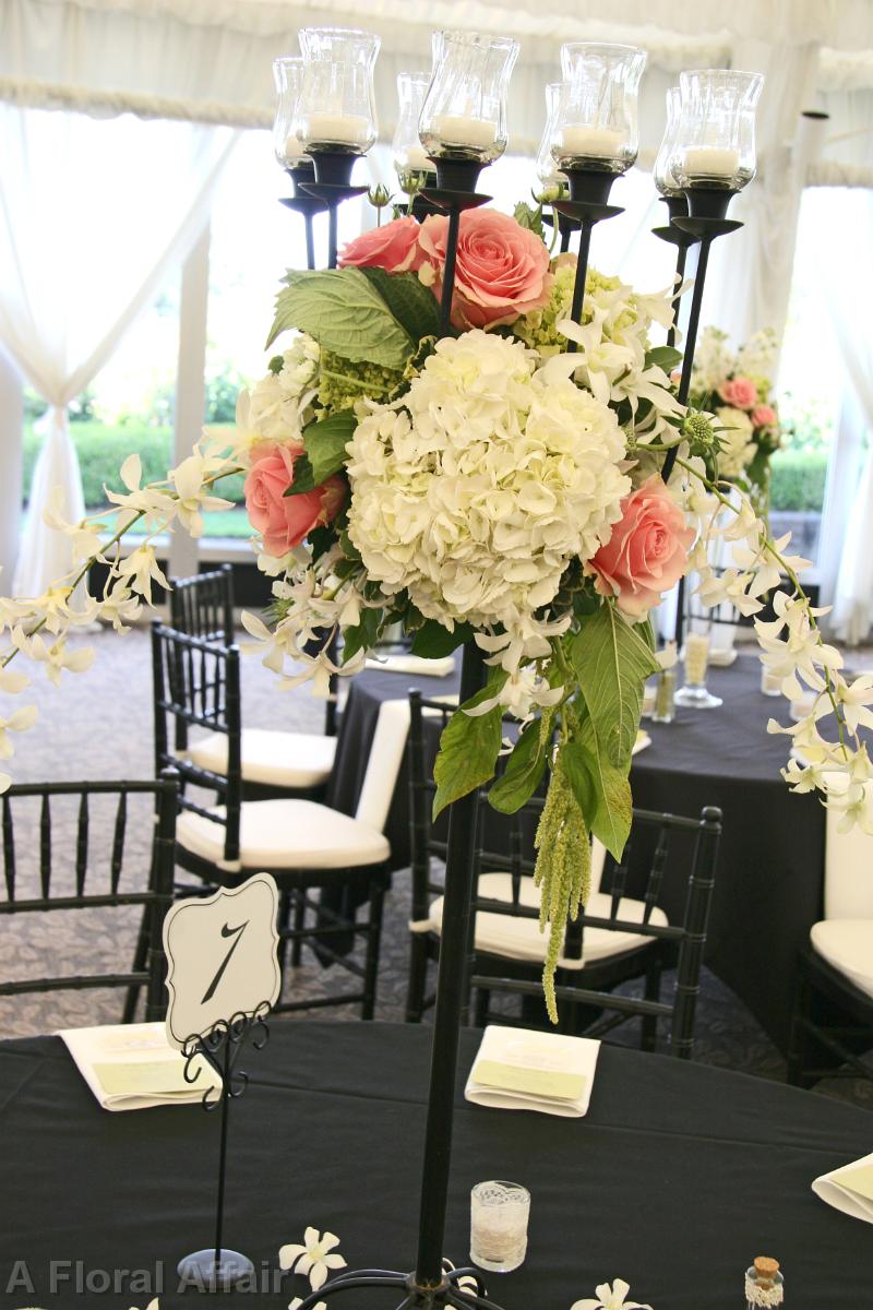 RF1094-Pink, Green, and White, Elegant Garden Candelabra Centerpiece