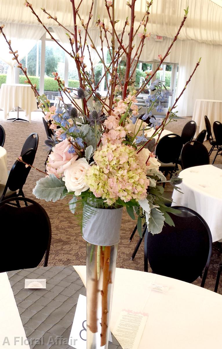 RF1132-Romantic Garden, Blush Pink, Blue, and Ivory Tall Centerpiece