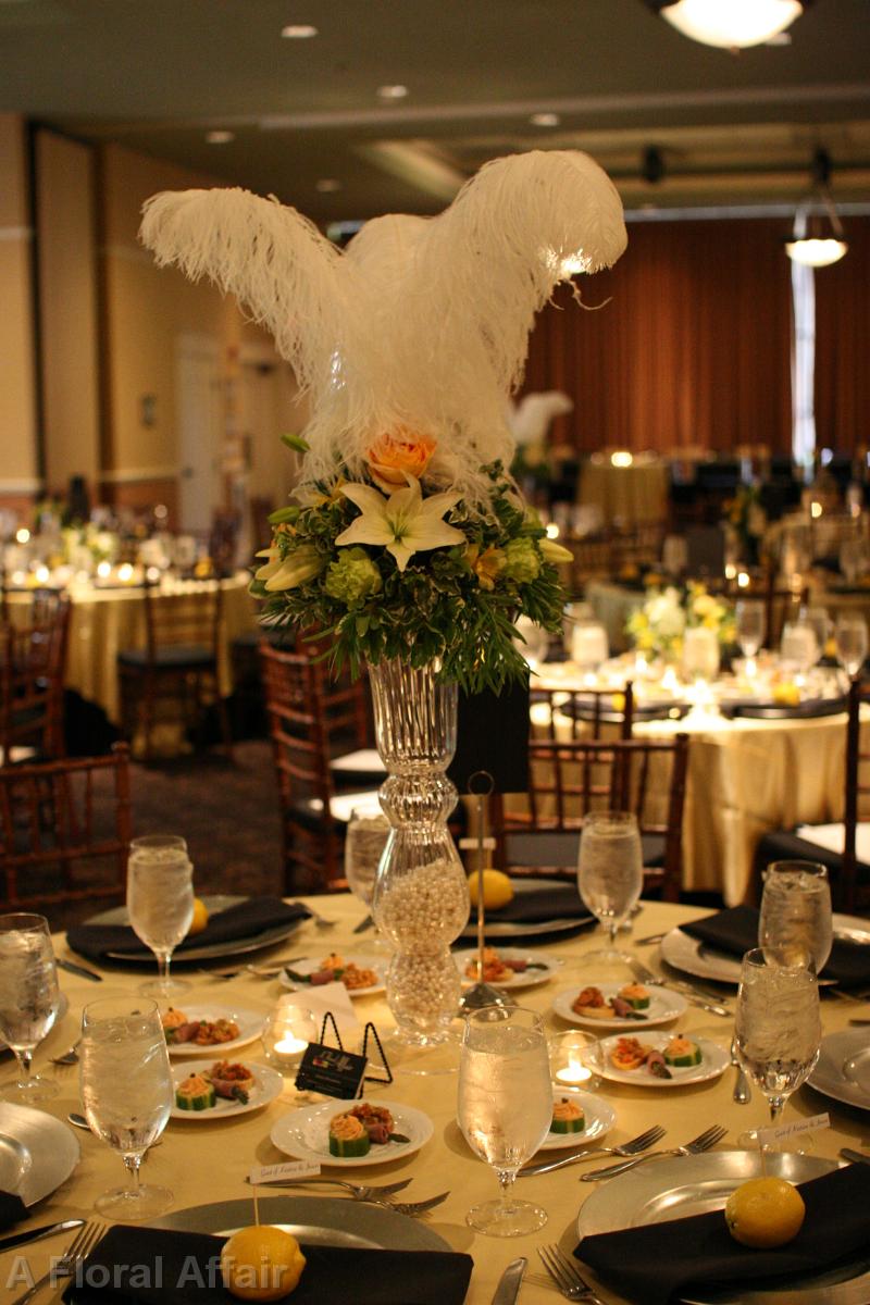 RF1264-Hollywood Glam Tall Feather and Pearl Centerpiece