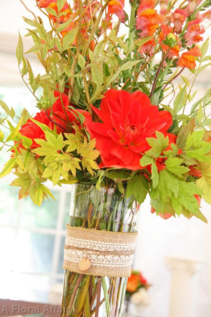 RF1273-Orange and Green Fall Natural Rustic Tall Centerpiece