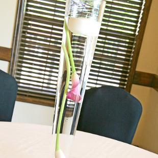 RF1085-Pink and Black, Simple, Contemporary Tall Centerpiece with Candle