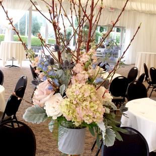 RF1132-Romantic Garden, Blush Pink, Blue, and Ivory Tall Centerpiece