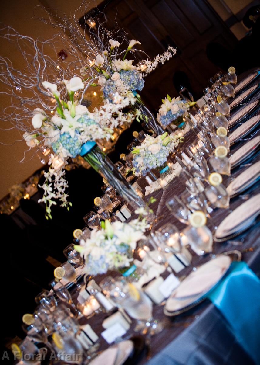 RF1079-Light Blue and White Sophisticated Tall Centerpiece