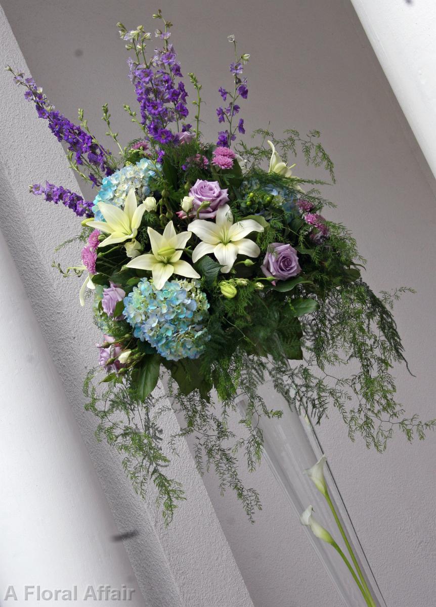 RF1169-Purple, Blue, and White, Traditional Tall Centerpiece