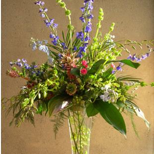 RF0911-Pink, Blue and Green Tropical Garden Tall Centerpiece