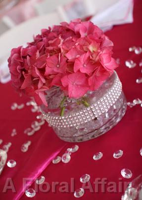 RF0404-Pink Hydrangea and Rhinestone Centerpiece