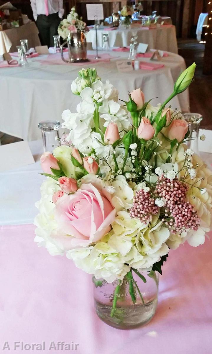 RF1316-Blush and White Mason Jar Centerpiece