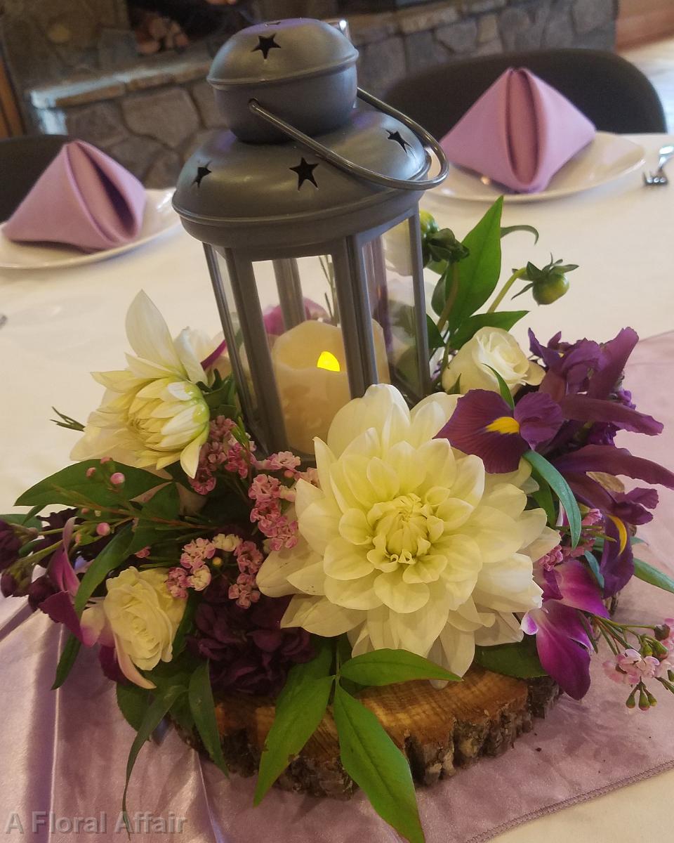RF1442-Rustic purple and white centerpiece