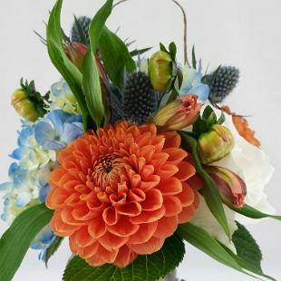 CF0863-Coral and Slate Rustic Centerpiece