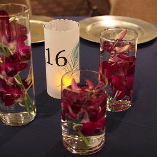 RF0470-Peacock Feather and Orchids Under Water Centerpiece