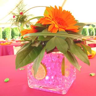 RF0947-Bright Orange and Pink Fun Cube Centerpiece