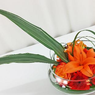 RF1121- Modern Orange and Green Bowl Centerpiece