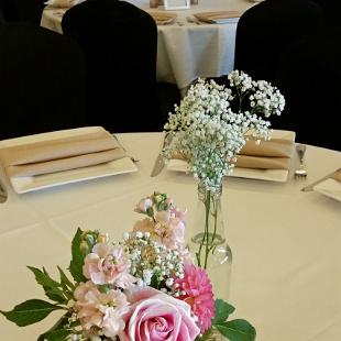 RF1227-Pink and White Gold Glitter mason Jar Centerpiece