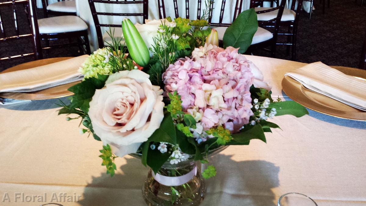 RF1167-Low Romantic Blush Pink, Champagne and Ivory Centerpiece