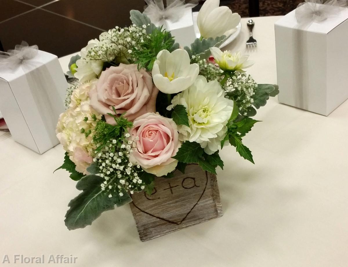 RF1215-Blush and White Rustic Wood Box Centerpiece