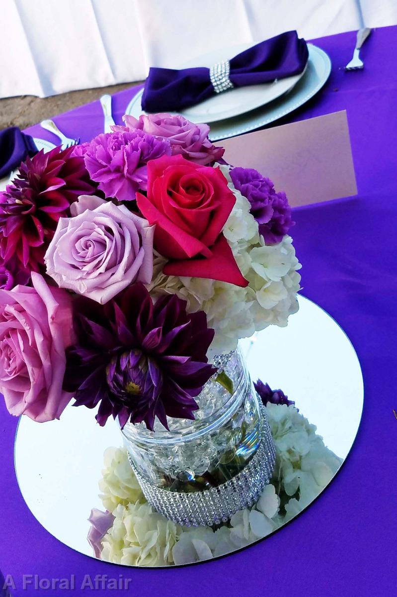 RF1321-Low Purple and Fuschia Wedding Centerpiece