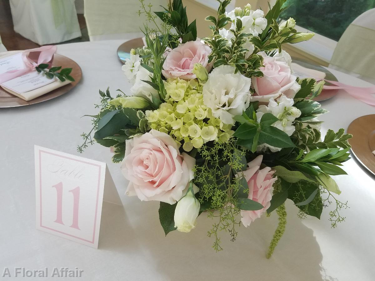 RF1395-Petal Pink, White and Green Centerpiece