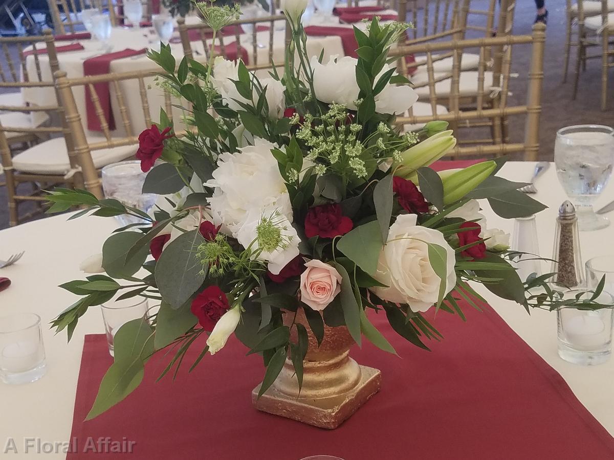 RF1451-Classic Elegant Gold, White and Burgundy Centerpiece