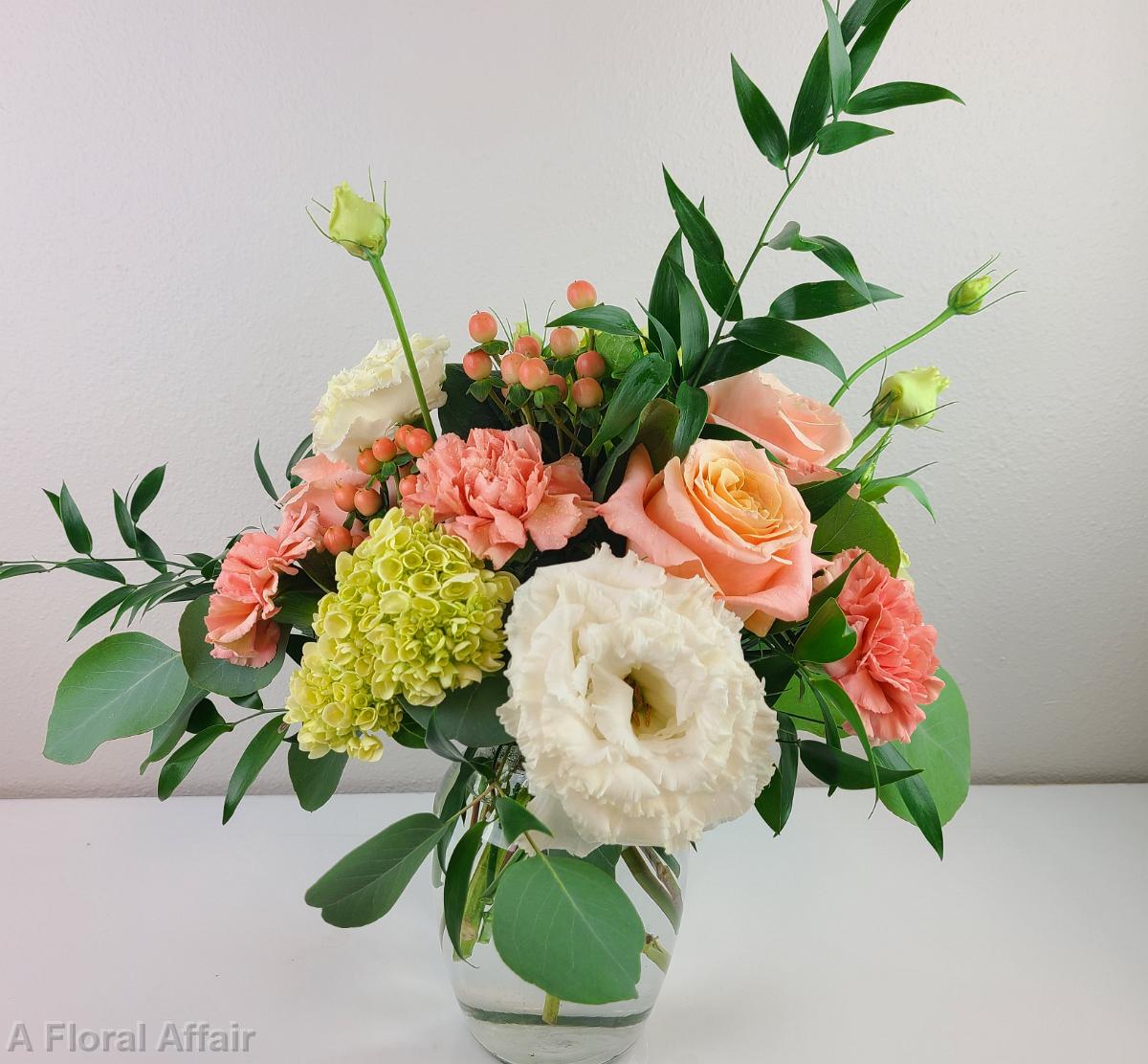 RF1489-White and Peach Low Centerpiece