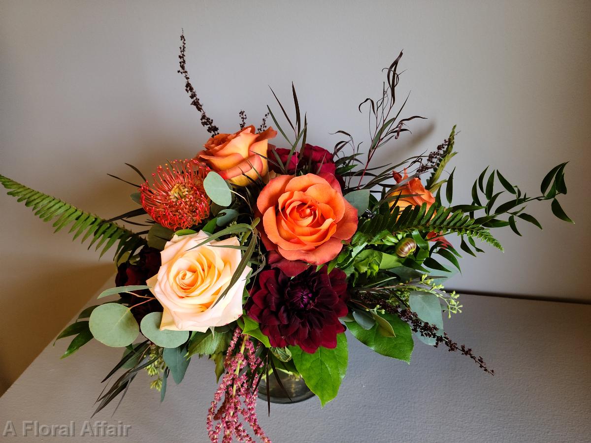 RF1516-Warm Orange and Wine Centerpiece