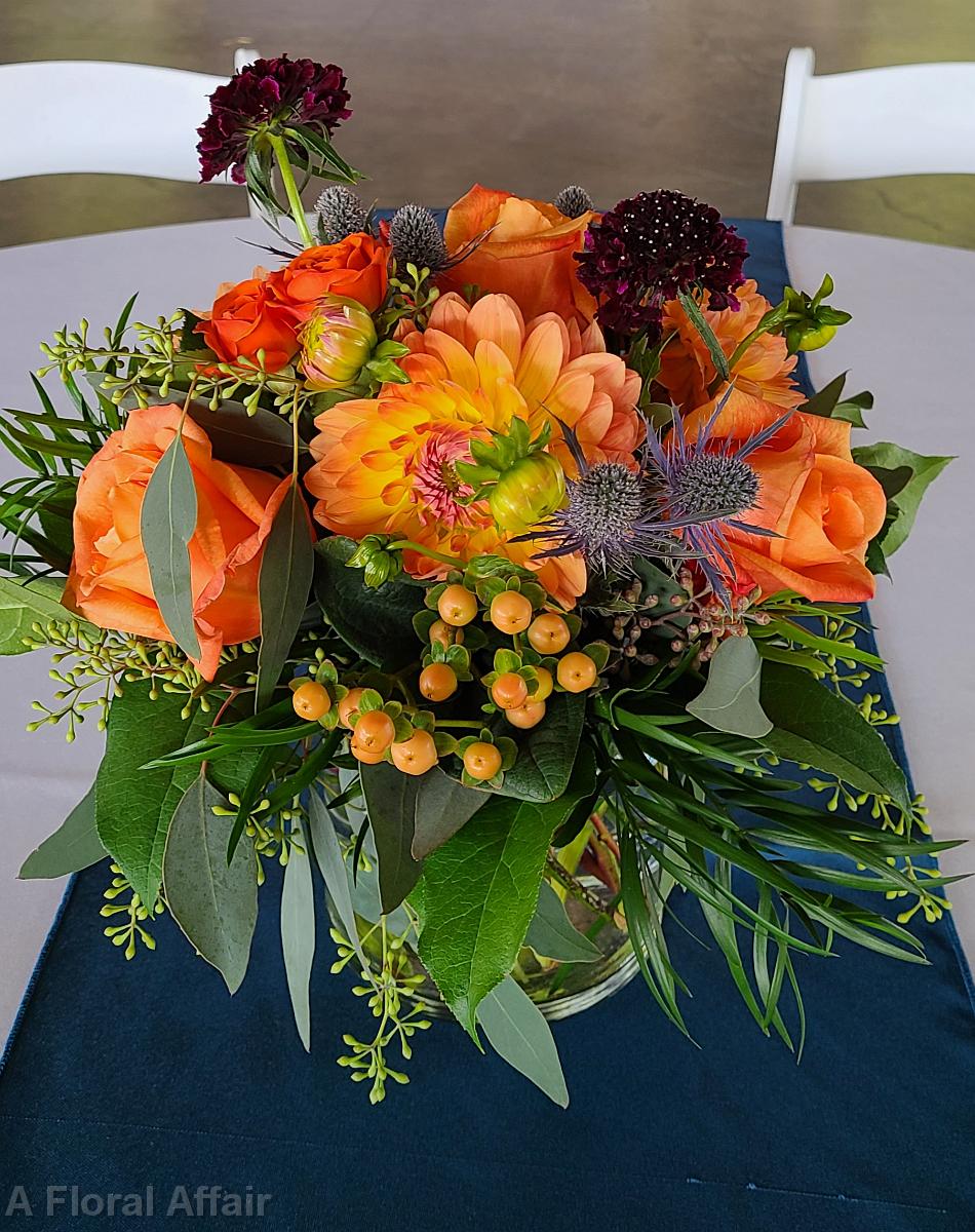 RF1523- Orange Rust and Plum Centerpiece