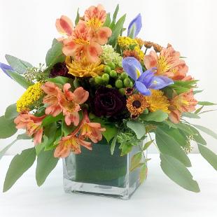 RF0604-Low Mixed Garden Orange and Blue Centerpiece