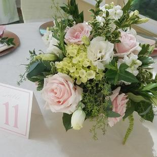RF1395-Petal Pink, White and Green Centerpiece