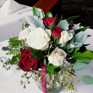 RF1431-Winter Red and Ivory Rose Centerpiece