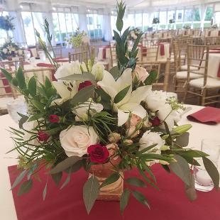 RF1449-White, Blush and Burgundy Gold Urn Centerpiece