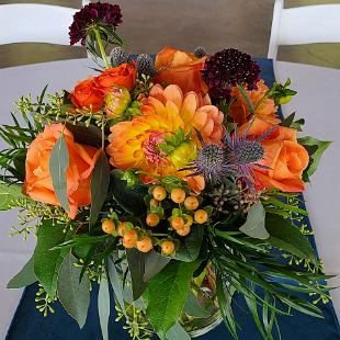 RF1523- Orange Rust and Plum Centerpiece