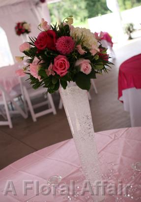 RF1044-Pink and White Romantic Garden Tall Centerpiece with Crystal Accent