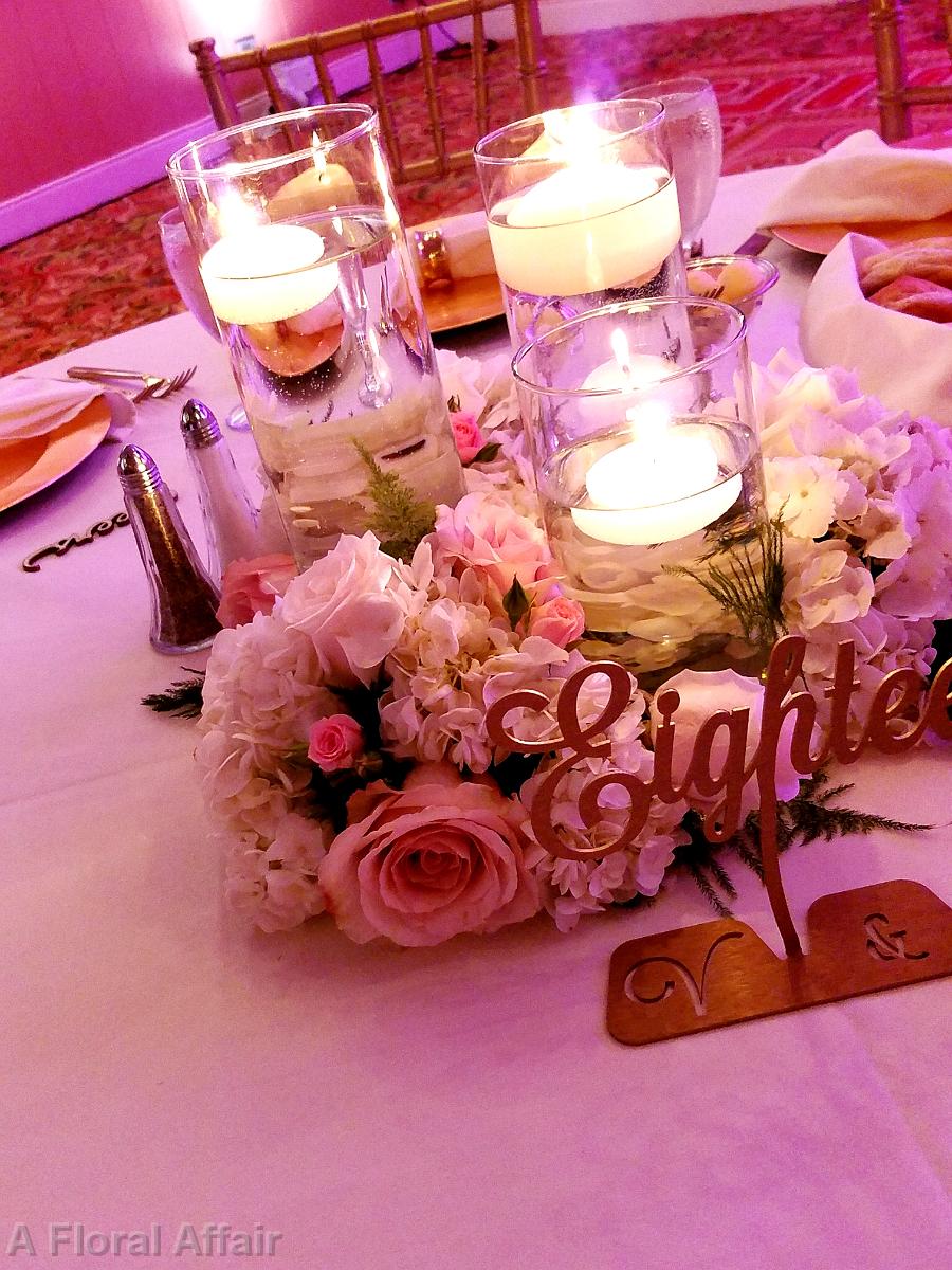 RF1322-White and Blush LowCandle Centerpiece