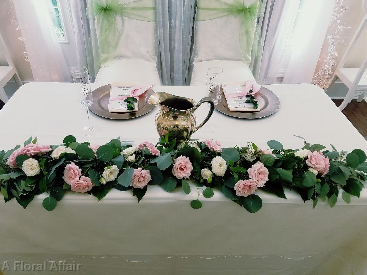 RF1387-Head Table, Greenery and Pink Rose Garland