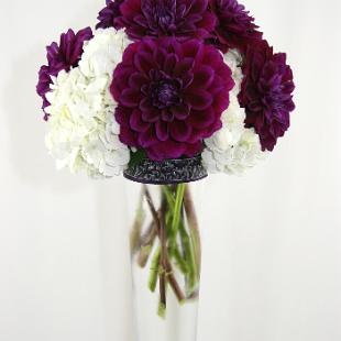 RF1097-White and Eggplant Purple, Simple Contemporary Tall Centerpiece
