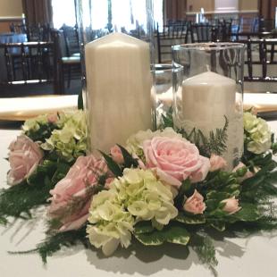 RF1291-Blush and Ivory Candle Wreath Centerpiece