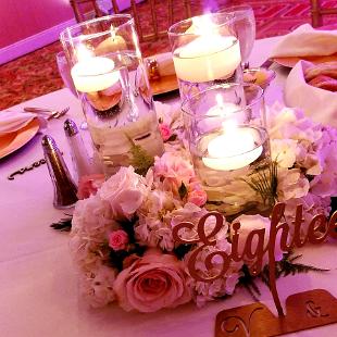 RF1322-White and Blush LowCandle Centerpiece