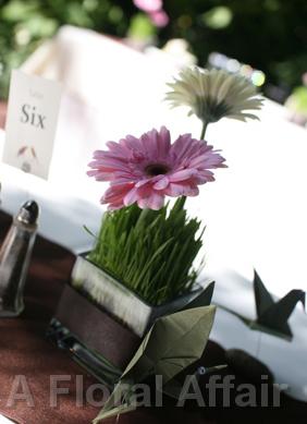 RF0343-Gerbera Daisy and Wheat Grass Centerpiece