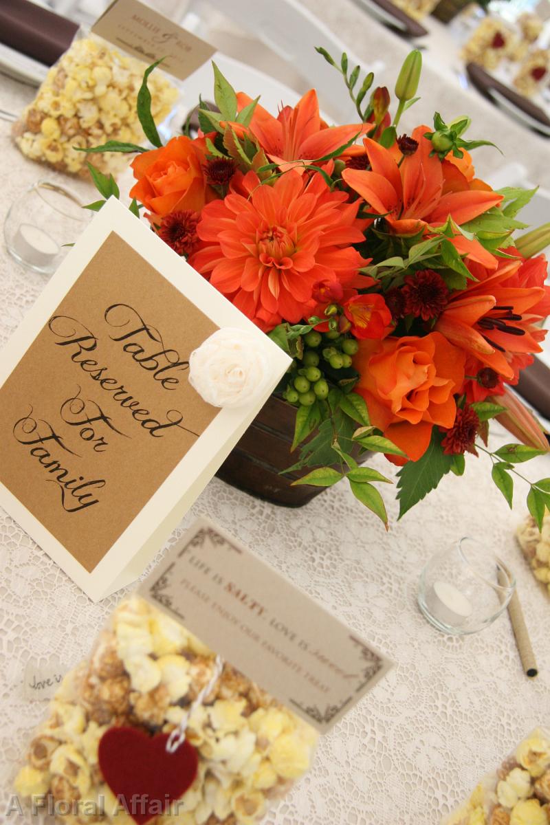 RF0517- Orange, Low Fall Rustic Centerpiece