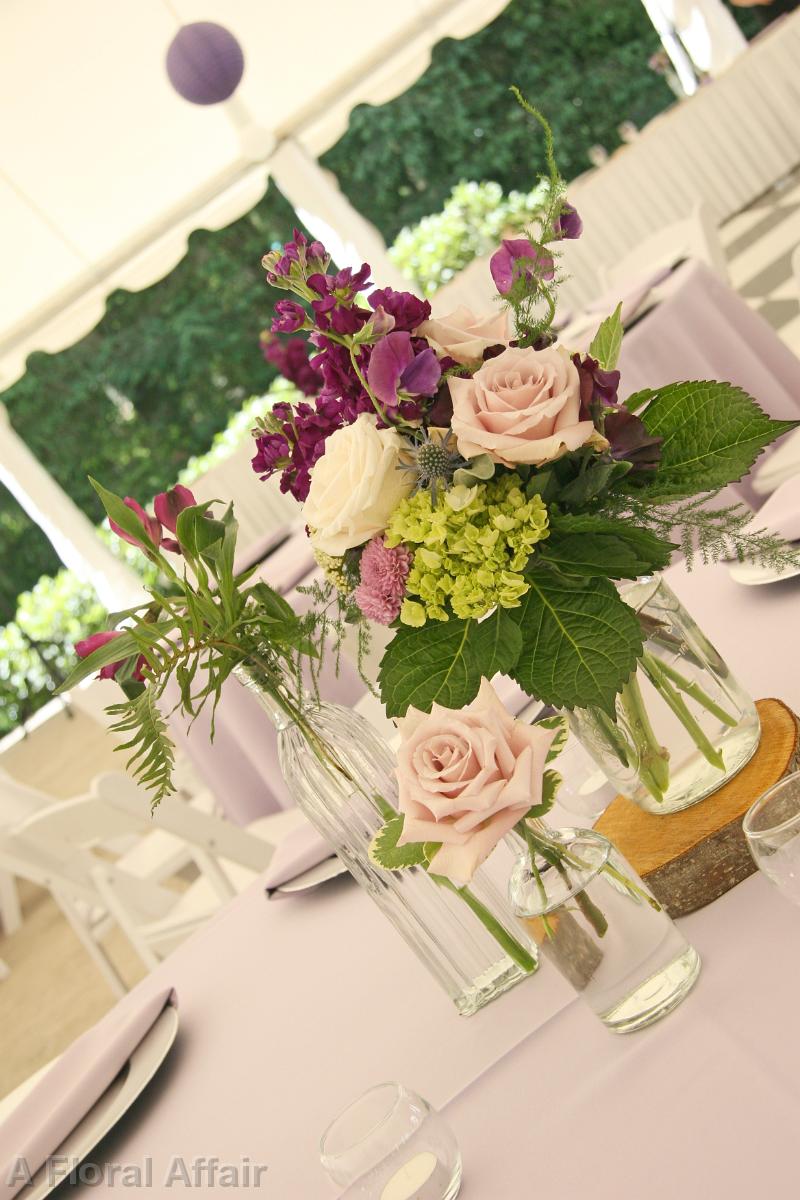 RF0555-Mason Jar and Vintage Bottle Lavender and Blush Table Setting