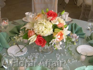 RF0854-Traditional, Elegant, Coral, and While Centerpiece