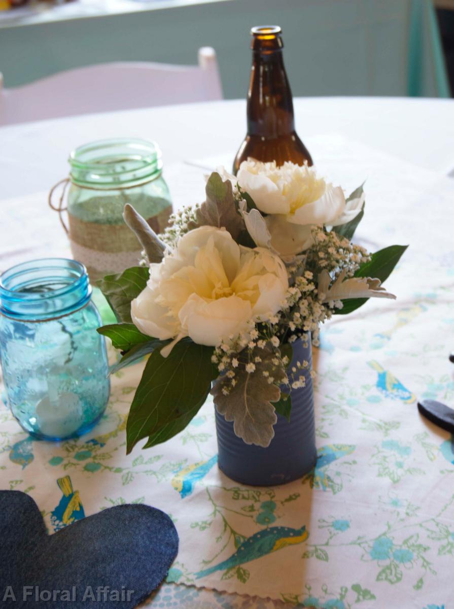 RF1194-Painted Tin with Peony and Baby's Breath Centerpiece