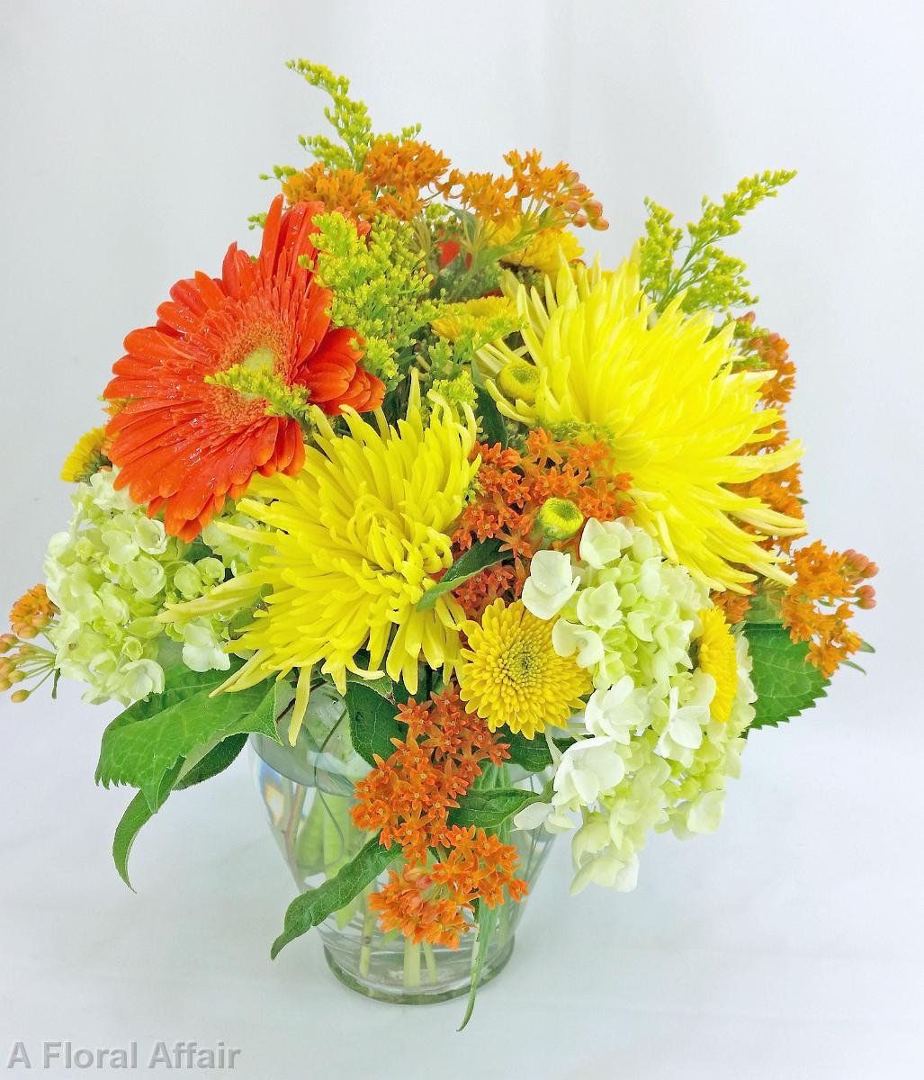 RF1224-Orange Gerber Daisies and Spider Mum Bouquet edited-1