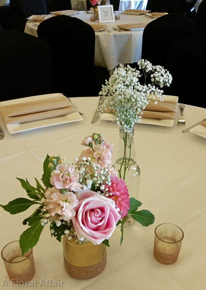 RF1227-Pink and White Gold Glitter mason Jar Centerpiece