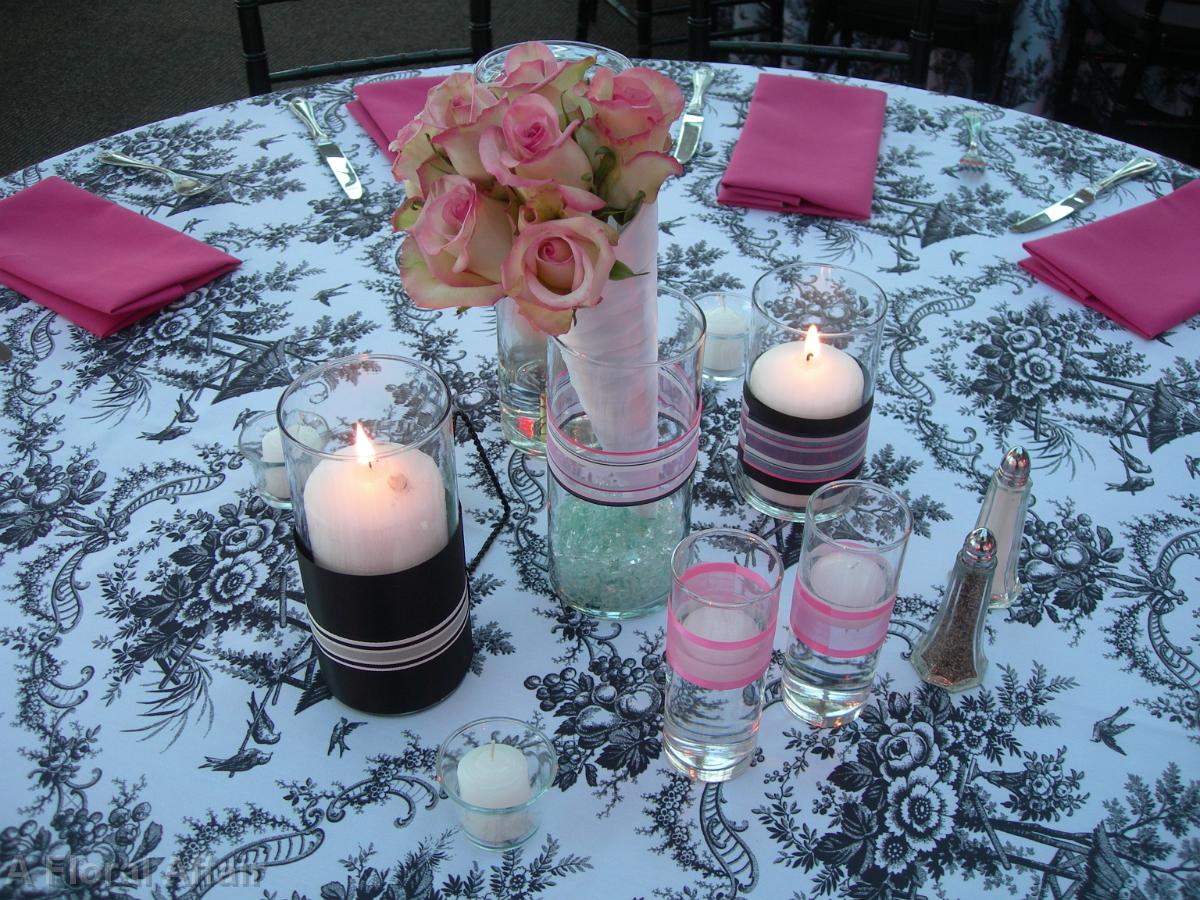 RF1253-Pink and Black Rose Centerpiece