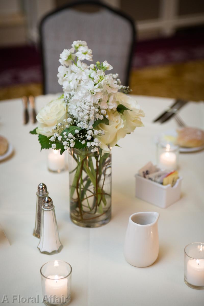 RF1284-Simple Elegant White Rose and Baby's Breath Centerpiece